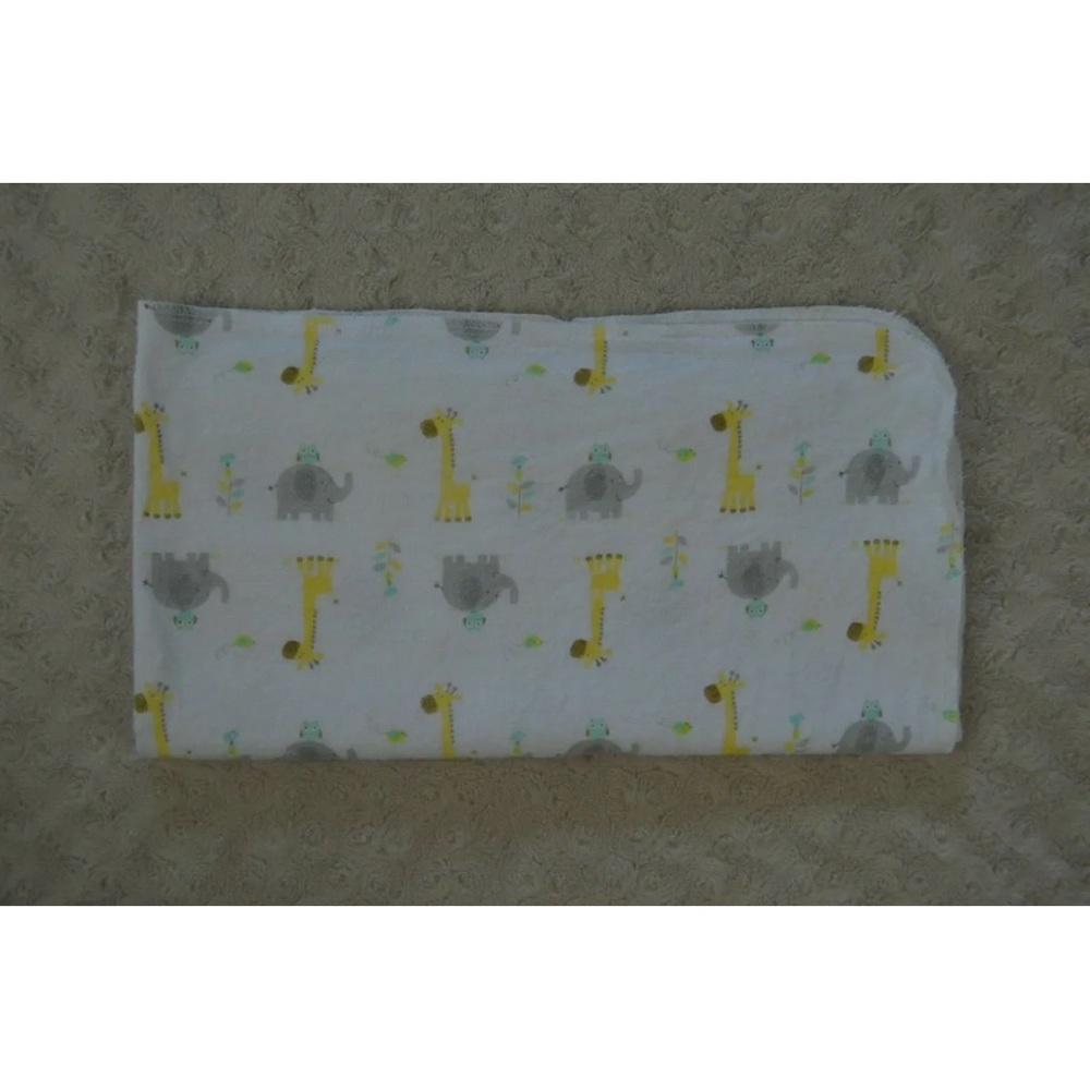 Garanimals Giraffe Elephant Owl Baby Receiving Blanket White Gray Yellow Flannel